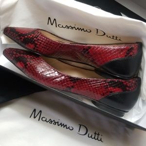 NEW MASSIMO DUTTI FLAT RED SNAKE PRINT SHOES 5